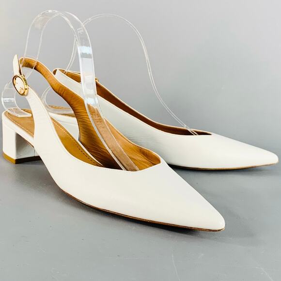 MANSUR GAVRIEL Size 10.5 White Leather Slingback Chunky Heel Pumps - Picture 1 of 8